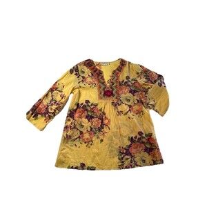Vintage Goa NWT Blouse Size M Yellow Floral Boho Embroidered